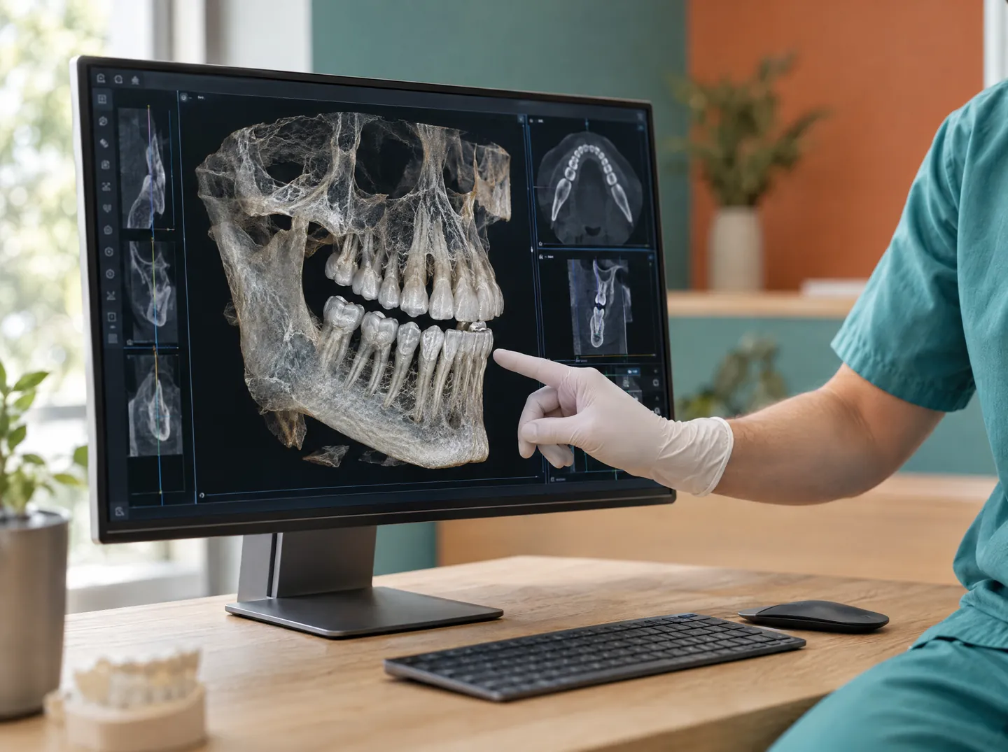 Reconstrucción 3D de los maxilares y los dientes en una pantalla